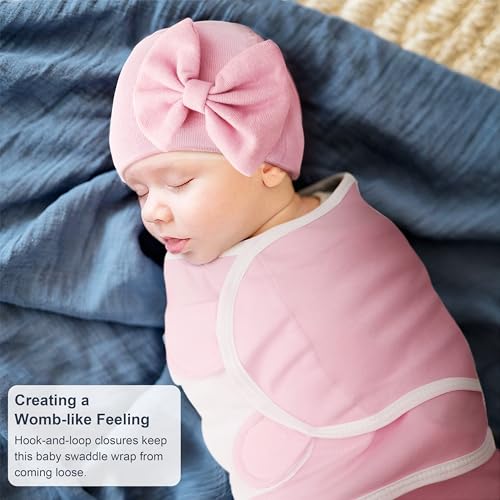 Image of DRESHOW BQUBO 3 Pack Newborn Baby Swaddle Blanket with Hats Infant Adjustable Velcro Swaddling Wraps with Bear Ears Cap for 6-12 Lbs Newborns & 0-3 Months Girls Boys