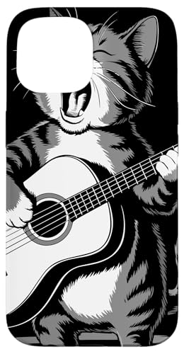 Singing Cat Playing Guitar Funny Animal Musician Humor X}zP[X iPhone 15 p