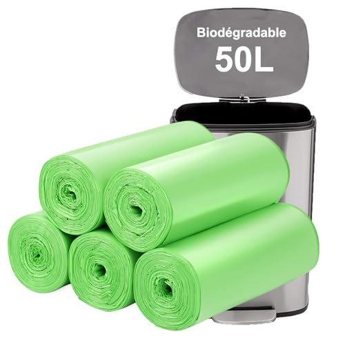 50 L Bolsas de basura biodegradables 50 piezas: bolsas de basura biodegradables para la cocina. Bolsas de basura, bolsas de basura, bolsas de compost resistentes y biodegradables para alimentos y