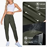 Hormtaer Damen Cargo Jogginghose Multifunktions Outdoor Wanderhose Lang Leichte High Waist Stretch Sport Trekkinghose Multi Taschen (B Armeegrün, M)