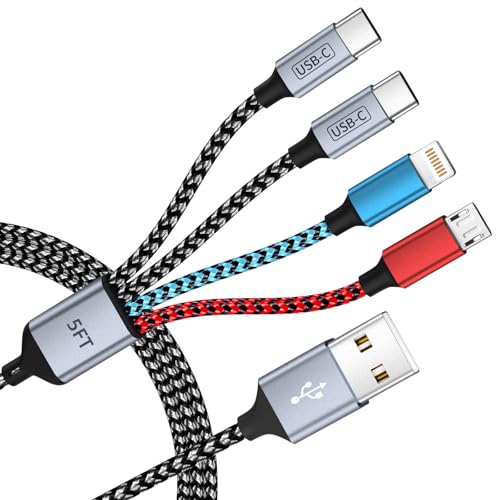 5' 4-in-1 Multi Charging Cable w/ Dual USB-C, Lightning & Micro USB Ports - image 1