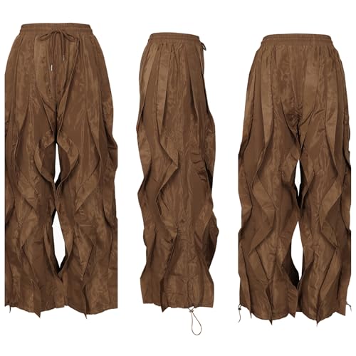 Image of Lucuna Women Balloon Pants Ruffle Fringe Drawstring High Waist Wide Leg Baggy Joggers Parachute Pants