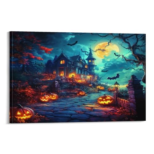 Impression sur toile premium d'un village d'Halloween artistique 40x60