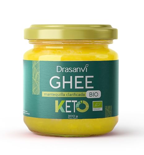 Drasanvi KETO Mantequilla Ghee de pasto Clarificada Bio | Saludable y de Fácil Digestión | Rica en Vitaminas A, D, E y K | Ácido Linoleico y Butirato | 99,8% de Grasas Saturadas| 300 g
