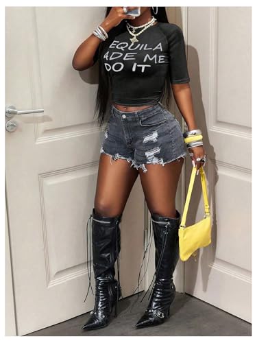 Image of RoseSeek Women's Sheer Mesh Letter Graphic Tees Short Sleeve Crew Neck Y2K Vintage Summer Going Out Crop Tops