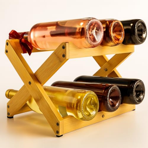 Manjemar Botellero de Vino de bambú Natural – Regalo Original para Amantes del Vino | Diseño Plegable y Elegante para el hogar o cenas Especiales