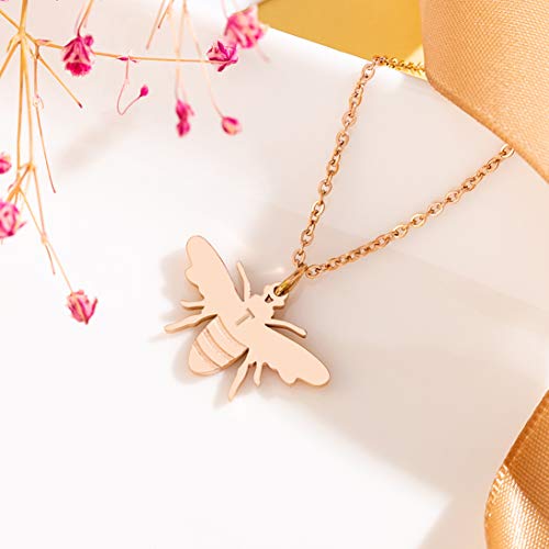 Initial Honey Bee Necklace Rose Gold Plated Stainless Steel Bee Pendant Name Necklace Bee Jewelry Birthday Gift for Her Bee Lovers2