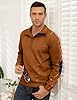 EndoraDore Mens Jacquard Sweatshirts Casual Long Sleeve Pullover Knitwear Button Stand Collar Tops Orange 2XL #4