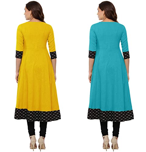 Image of NATEK Plain Cotton Regular Wear Anarkali Kurtis Dresses for Ladies Girls - Combo Pack of 2