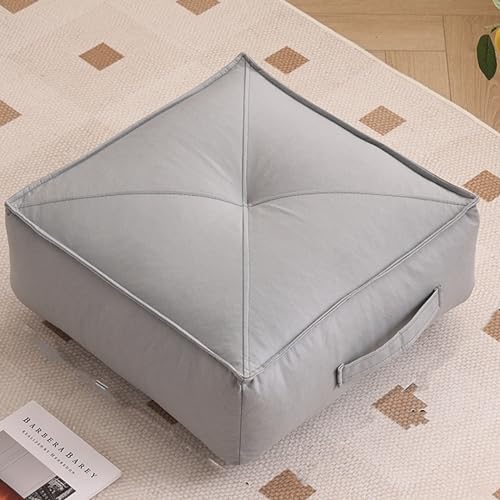 ALMASI Bodenkissen-Pouf, quadratisches Bodenkissen, Sitztechnik, Stoff, Meditationskissen, Dicke Kissen für Wohnzimmer, Yoga, Schlafzimmer, Sofa 55 * 55 * 22cm Light Grey