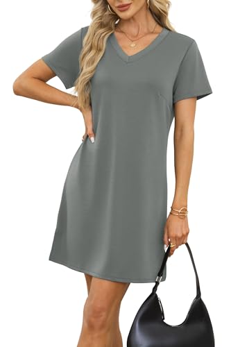 Image of RUMIA Summer Dresses for Women 2026 V-Neck Casual Sundresses T-Shirt Dress