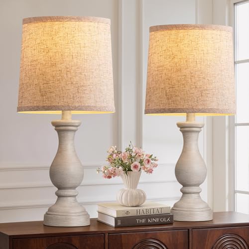 Seealle Farmhouse Table Lamps Set of 2 - Rustic Bedroom Lamps for Living Room, 22' Boho Bedside Lamp for Night Stands End Table Office Desk Lamp Nightstand Clearance Decorating with Linen Shades