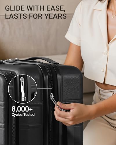 Image of TAKUMI Suitcases with Wheels, Expandable Carry on Luggage, Black, 20 Inch | Airline Approved for Travel, Business Trip, Front Pocket, Impact Resistant Hardshell, 360 Double Spinner Wheels, TSA Lock