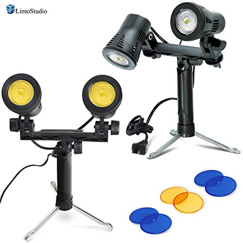 LimoStudio Double Head 2 Sets Photography Continuous LED Portable Light Lamp for Table Top Studio with Color Filters, Photography Photo Studio, AGG2635