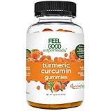 FeelGood Superfoods Turmeric Curcumin Gummies, Antioxidant Supplements with 475 mg Curcuminoids, Peach Flavor, Vegan, Non-GMO, 60 Count