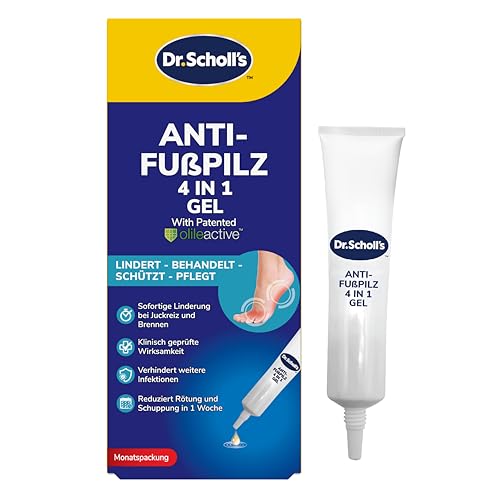 Dr. Scholls Fußpilzgel 4-in-1-Behandlung Unmittelbare Erleichterung von Jucken und Brennen Antimykotische Creme Vernichtet Fußpilzerreger verhindert weitere Infektionen Monatspackung 10 ml