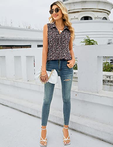 Sleeveless Collared Shirts For Women - Golf Shirts Sleeveless Floral Athletic Polo Shirts Tennis Shirts Dry Fit Floral Black 3Xl #TOP4