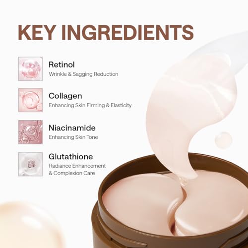 Image of Mediheal Retinol Collagen Under Eye Patches - Korean Hydrogel Eye Pads (60 patches) with 95% Retinol & 5 Micro Collagen. Nourishing & Non Irritating Eye Gel Mask. Sealing Cap & Spatula Included.