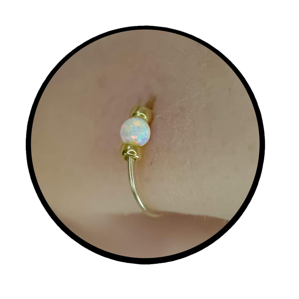 ALOME PIERCINGS Nasenpiercing Gold – Dünner Nasenring Gold 24G 7mm mit Weißem Opal – Handgemachter Nasenpiercing Ring – Piercing Nase Schmuck – Geschenkidee