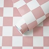 Yomshi Selbstklebende Tapete Rosa Karierte Mustertapete Geometrische Tapete 44 x 300 cm Boho...