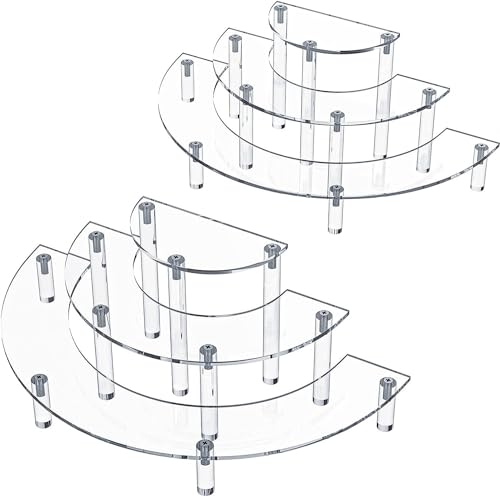 Gonice 2 Pack 3 Tier Clear Acrylic Display Riser, Half Moon Cupcake Stand, Perfume Organizer, POP Figures Display Shelf, Graduation Party Display Riser, Birthday Party Decoration