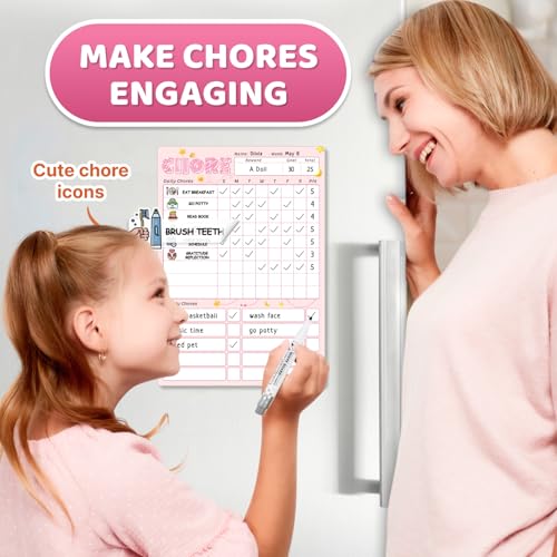 Image of Magnetic Kids Chore Chart for 2 Kids Blue & Pink, Dry Erase Routine Chart for Kid Toddlers Teens Adult with Marker & Chore Stickers, Behavior Responsibility Chart for Kid at Home