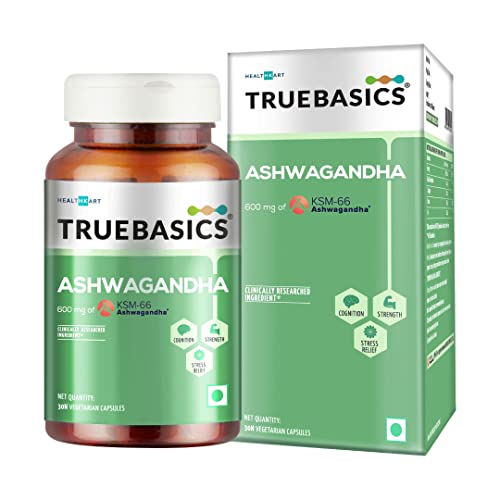 TrueBasics Ashwagandha, 600mg of KSM 66 Ashwagandha, Energy and Immunity Booster, Anxiety and Stress Relief, Clinically Researched Ingredients, 60 Ashwagandha Capsules TrueBasics Ashwagandha, 600mg of KSM 66 Ashwagandha, Energy and Immunity Booster, Anxiety and Stress Relief, Clinically Researched Ingredients, 60 Ashwagandha Capsules