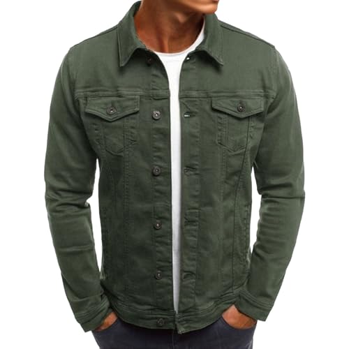 Chaqueta vaquera de camionero de corte entallado, informal, clásica, moda, para hombre, verde militar, talla extragrande.