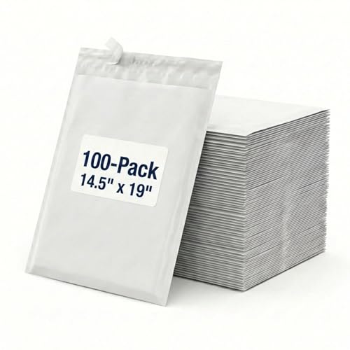 Image of BOX USA Shipping Bags 14 x 19 (100-Pack) White - Large Heavy Duty Self-Adhesive Envelope Poly Mailers for Packing