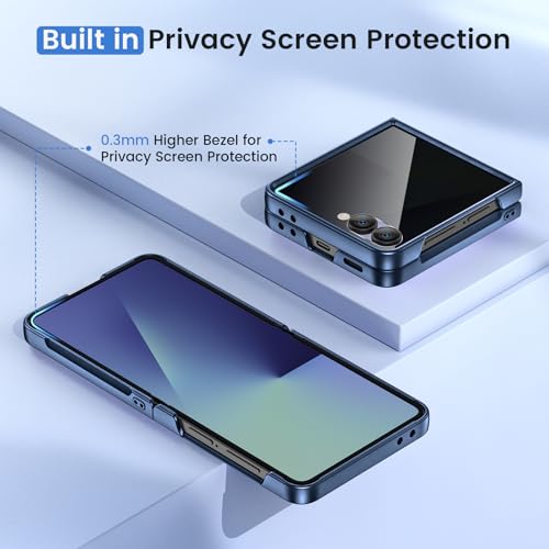 Image of Ruky for Z Flip 7 Case Built-in with Privacy Screen Protector, Blue | Support Wireless Charging, Full Body Cover Shockproof Hard PC Ultra-Thin Phone Case for Samsung Galaxy Z Flip 7, Blue