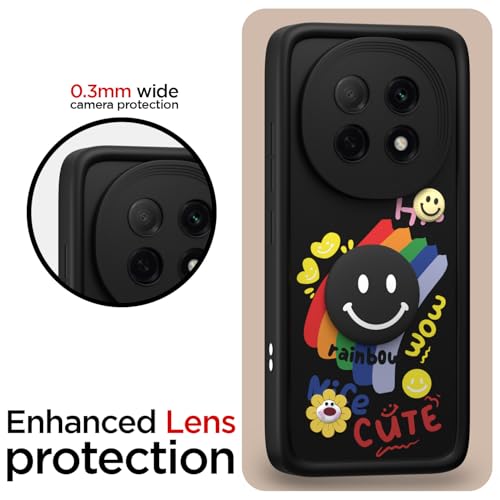 Image of Pikkme Back Cover for Oppo F29 5G | Soft Silicone| Cute Rainbow Smile & 3D Cartoon Flower Design | Shockproof Raised Camera Protection Bumper Case (Black)
