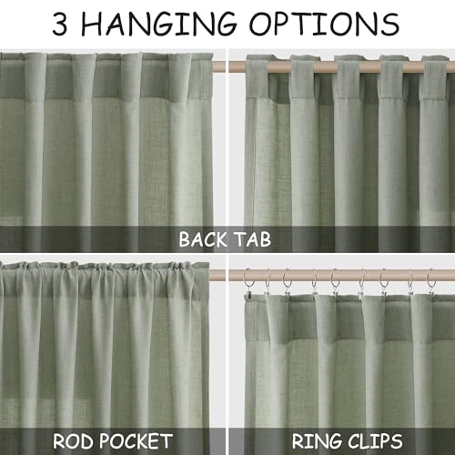 Image of Nanspring Desert Sage Linen Curtains 84 Inch Length 2 Panels Set for Living Room Rod Pocket Back Tab Light Filtering Window Drapes for Bedroom Dining Room Protect Privacy Modern Farmhouse Decor 52x84