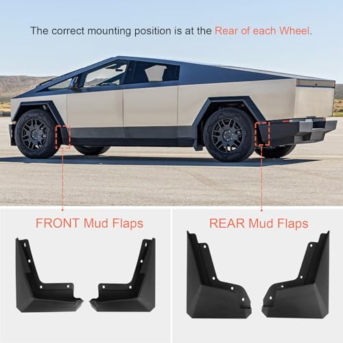 Image of Mud Flaps for Tesla Cybertruck 2025 2024 Accessories Splash Guards Fender Wheel Tire Mudguards Front and Rear Set of 4 No Drilling Required
