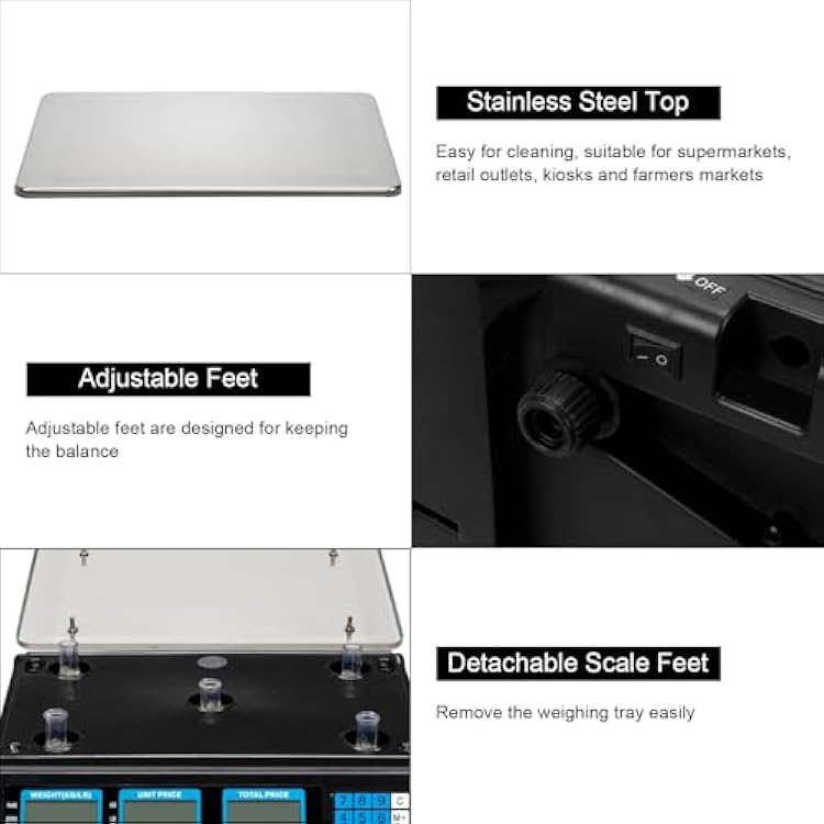 40kg/5g Price Computing Scale, Digital Price Computing Scale with Stainless Steel Large Platform, Weight Food Kitchen Scale with Dual LCD Display for Farmers Market Silver & Black