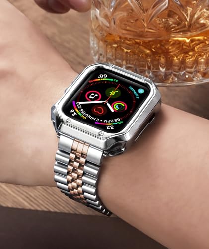 Image of BINLUN Compatible with Apple Watch Band 49mm 46mm 45mm 44mm 42mm 41mm 40mm 38mm for Men Women, Stainless Steel Metal Strap with TPU Case Fit for iWatch Series Ultra /SE3 /11 /10 /9 /8 /7 /SE2 /SE /6 /5 /4 /3 /2 /1