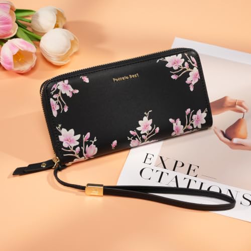 Image of Pomelo Best Wristlet Women Wallet Floral RFID Clutch Purse | Vegan Leather, Multi Credit Card, Large Capacity Zip Around Long Travel Wallets with Coin and Phone Pocket for Ladies