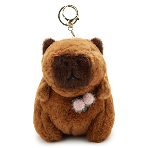 Image of 18 CM Cute Capybara Plush Keychain Soft Stuffed Animal Toy with Metal Key Ring, Kawaii Plush Bag Charm, Backpack Hanging Pendant, Car Keychain Gift for Kids, Girls, Boys & Adults
