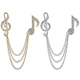 ✔Recibirás 2 broches. Yijunmca Broche 2 piezas para hombres con pasador cristal diamantes imitación solapa alfiler clip collar camisas vintage traje corbata música alfiler regalo joyería para fiesta de boda, plata dorada