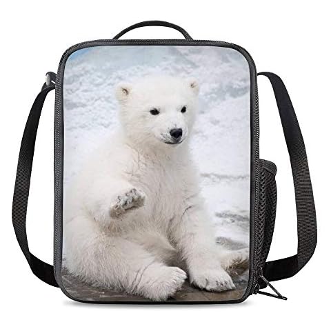 PrelerDIY Baby Polar Bear Lunch Box Food Bag Picnic Pouch Insulated Lunch Bag for Teenage Boys Girls School Beach Cover