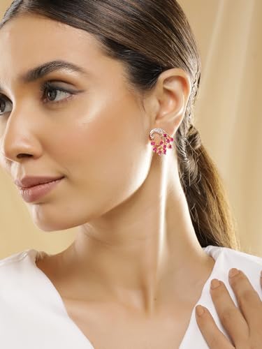 Image of Rubans Stud Earrings Oversized Fashionable American Diamond Stylish Jewellery Gift for Women & Girls
