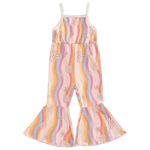 YOKJZJD Toddler Baby Girl Outfits Rainbow Daisy Bell Bottom Romper Jumpsuit Overalls Suspender Pants Leggings Summer Clothes (Colorful, 2-3 Years) Cover