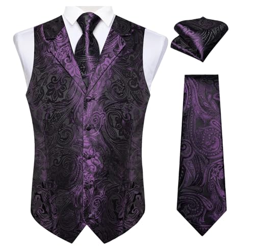 Men’s Paisley Vest Set Formal Waistcoat with Handkerchief & Cufflinks for Wedding, Groom, or Business Suit