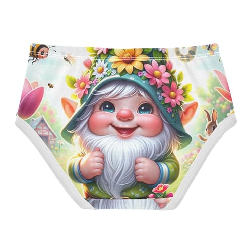 Cute Gnome Spring Flower Underwear Girls, Toddler Girl Panties, Girls' Cotton Brief Underwear, 2–8 Years2