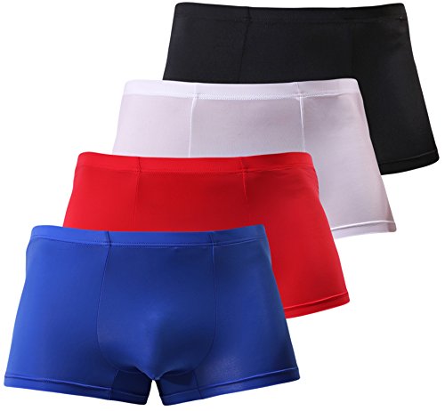 Men's Seamless Trunks Sexy Underwear No Ride Up Boxer Briefs with ComfortFlex Waistband 4 Pack Large