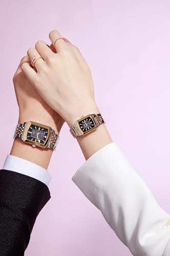 Image of Giordano Analog Pair Watch for Unisex with Square Dial, Crystal Indices, Date Display and Stainless Steel Strap