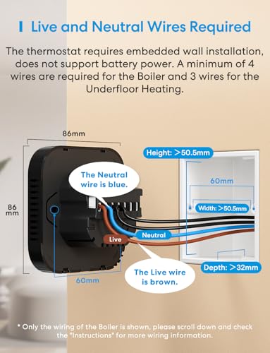 Meross Smart Thermostat Matter Heizungsthermostat Digital WLAN Raumthermostat für Fußbodenheizung & Boiler, Intelligente Wandthermostat mit Siri, Alexa & Google kompatibel, Schwarz