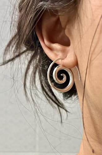 Generic Sterling Silver Simple Spiral Earrings, Handmade Minimalist Rustic Tribal Thick Swirl Hoop For Women Or Men thumb #5