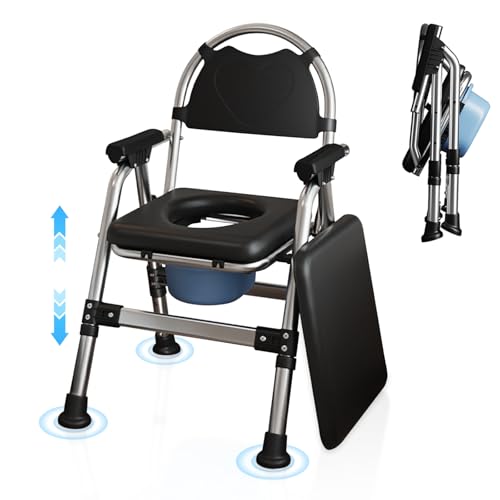 YOGFWV Silla Wc Personas Mayores, Silla Ducha WC con Asiento Acolchado de Doble Capa y Cubo, Silla de Inodoro Regulable en Altura, Sillas de Baño Carga útil 200 kg para Discapacitadas Embarazadas