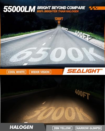 Image of SEALIGHT H11 Bulbs, 90,000LM 1400% Brightness, H8 H9 H11 6500K Cool White LED Bulbs, IP68 Waterproof 70000Hrs Lifespan, No Flickering, 1Mins Installation, 2 Pack