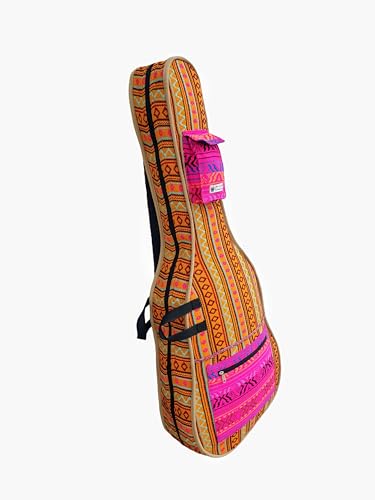 Image of The House of tara Ethnic Handloom Fabric Acoustic Guitar Bag Cover for Men and Women | Modern Guitar Case |100% Cotton Lining | Adjustable Straps | Padded Protection | Zip Pockets | Multicolor